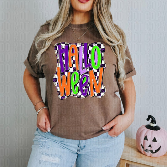 Halloween Neon Checker Outline DTF Transfer