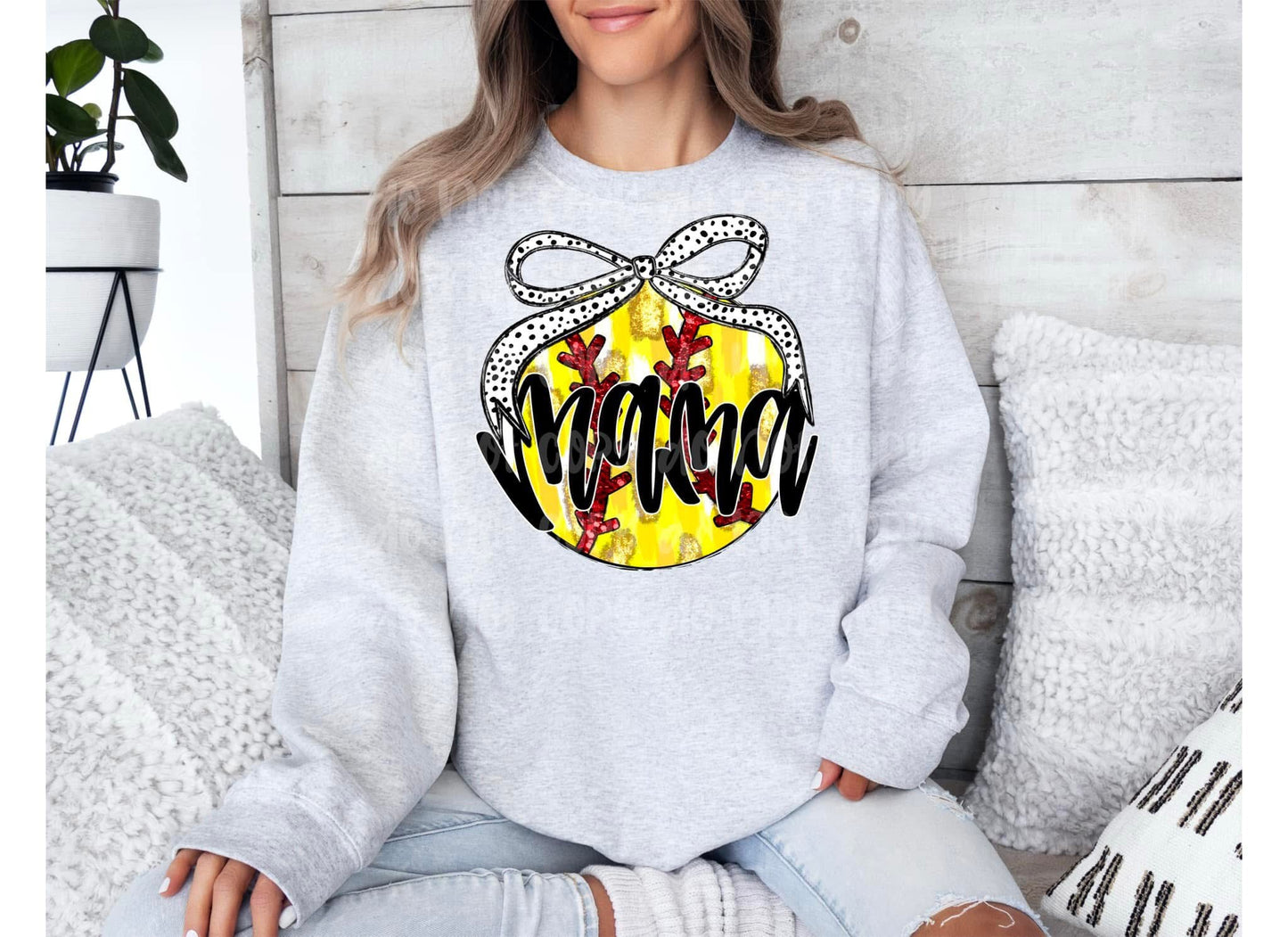 Mama Softball Dalmatian Bow DTF Transfer