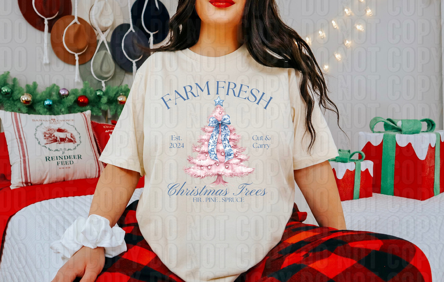 Farm Fresh Christmas Trees Pink DTF Transfer