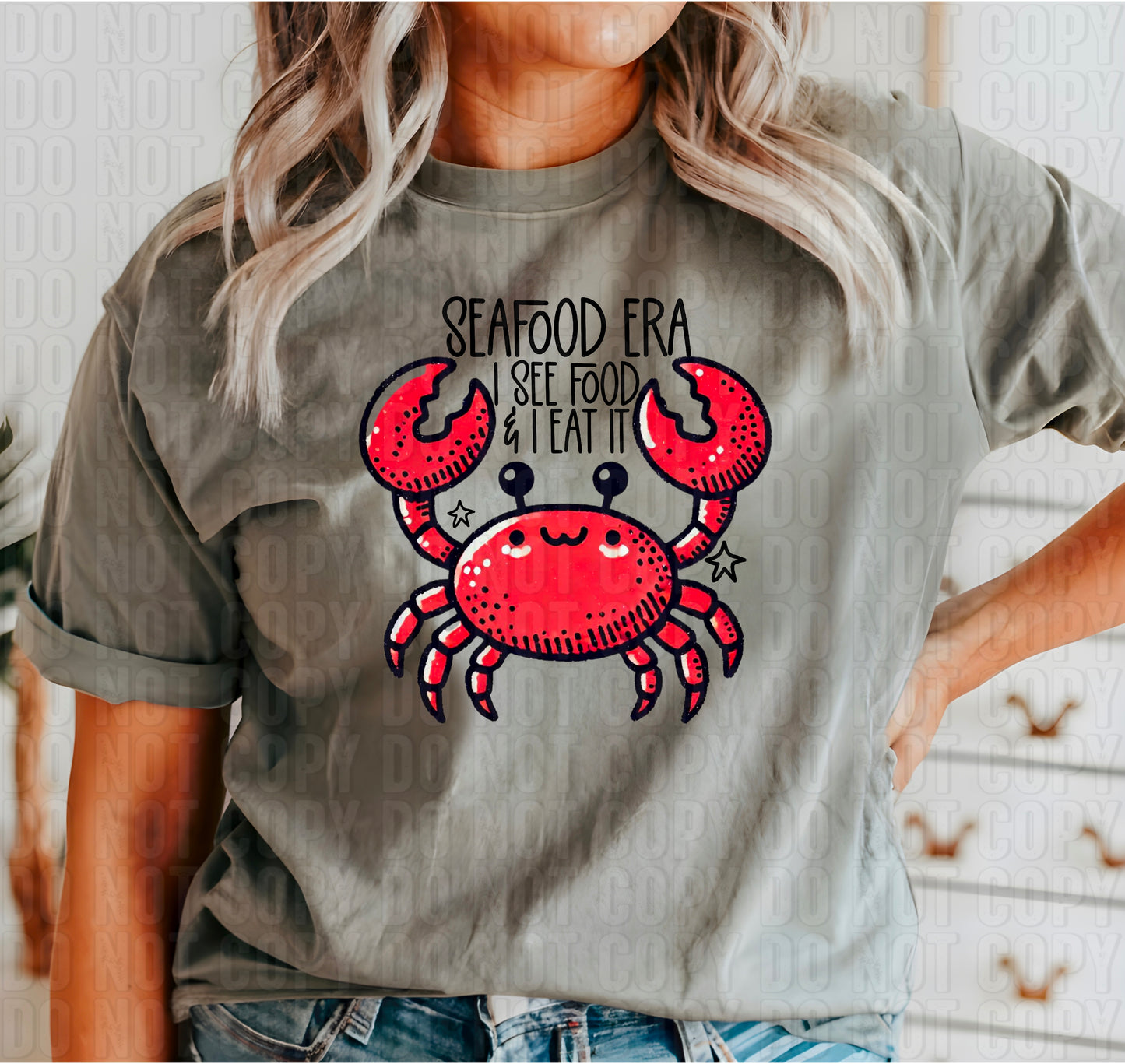 Seafood Era I See Food & I Eat It Crab Doodle DTF Transfer