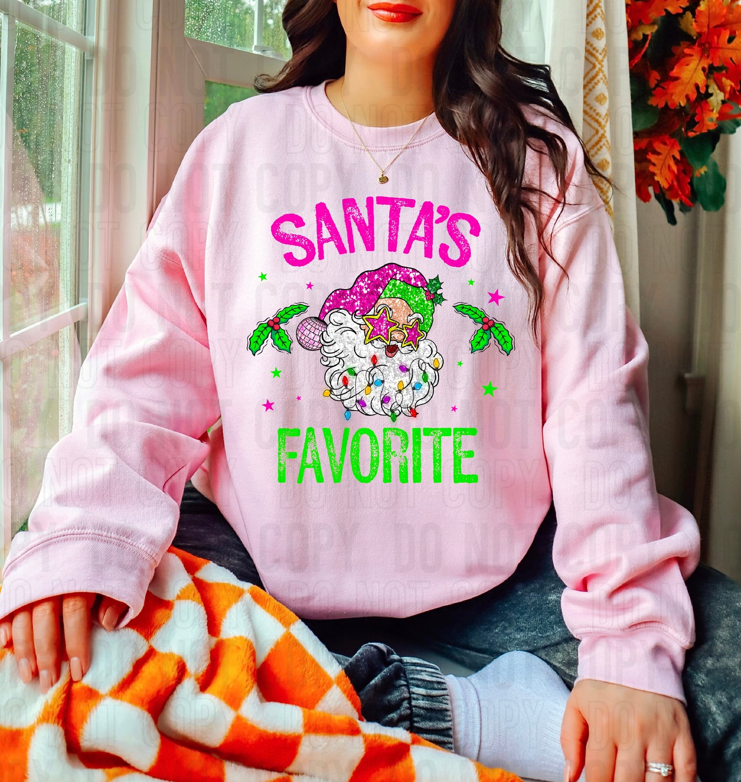 Santa's Favorite Pink Sequined DTF Transfer