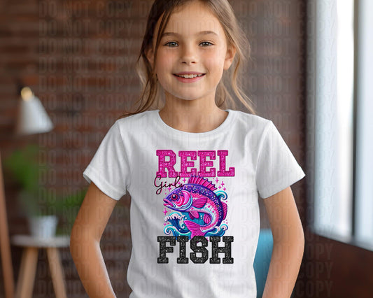 Reel Girls Fish Pink Sequined DTF Transfer
