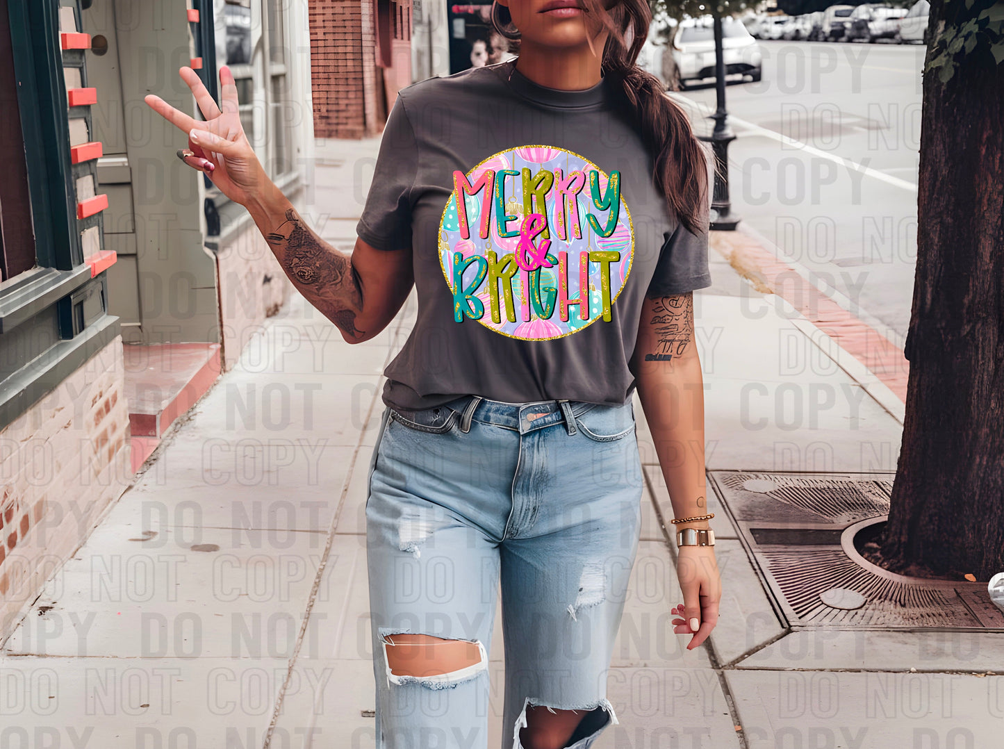 Merry & Bright Circle DTF Transfer