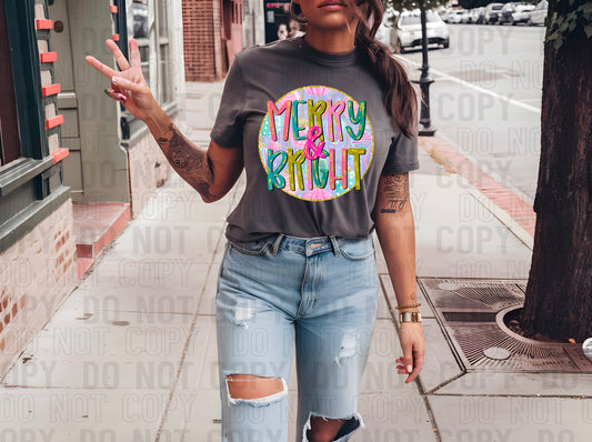 Merry & Bright Circle DTF Transfer