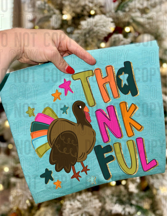 Thankful Bright Turkey With Stars DTF Transfer
