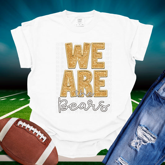 We Are The Bears Yellow/Gold Sequined Faux Embroidery DTF Transfer