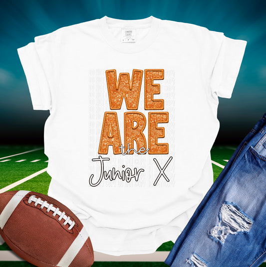 We Are The Junior X Orange Sequined Faux Embroidery DTF Transfer