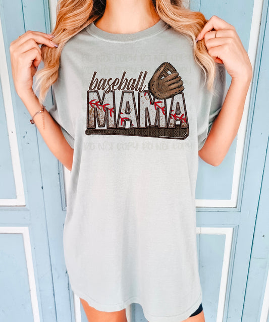 Baseball Mama Faux Embroidery DTF Transfer