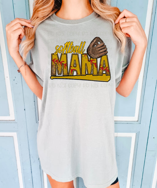 Softball Mama Faux Embroidery DTF Transfer