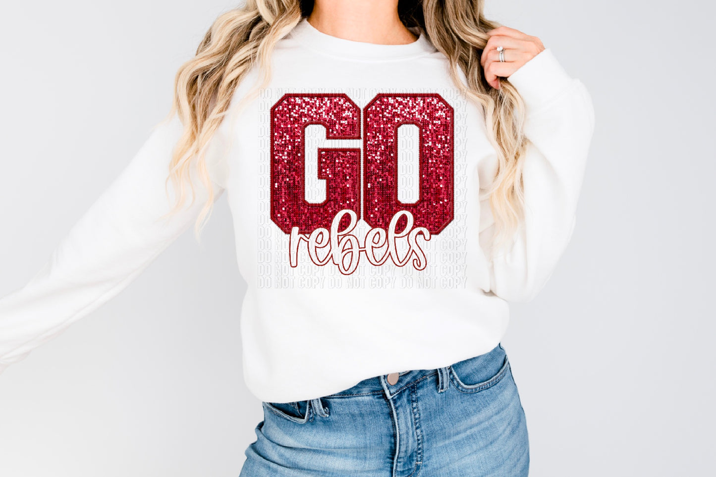 Go Rebels Red Sequined Faux Embroidery DTF Transfer