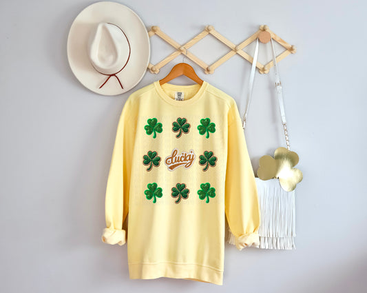 Lucky Trio Clovers Embroidery Faux DTF Transfer