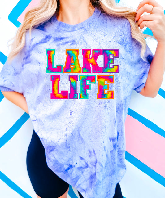Lake Life Tie Dyed Faux Embroidery DTF Transfer