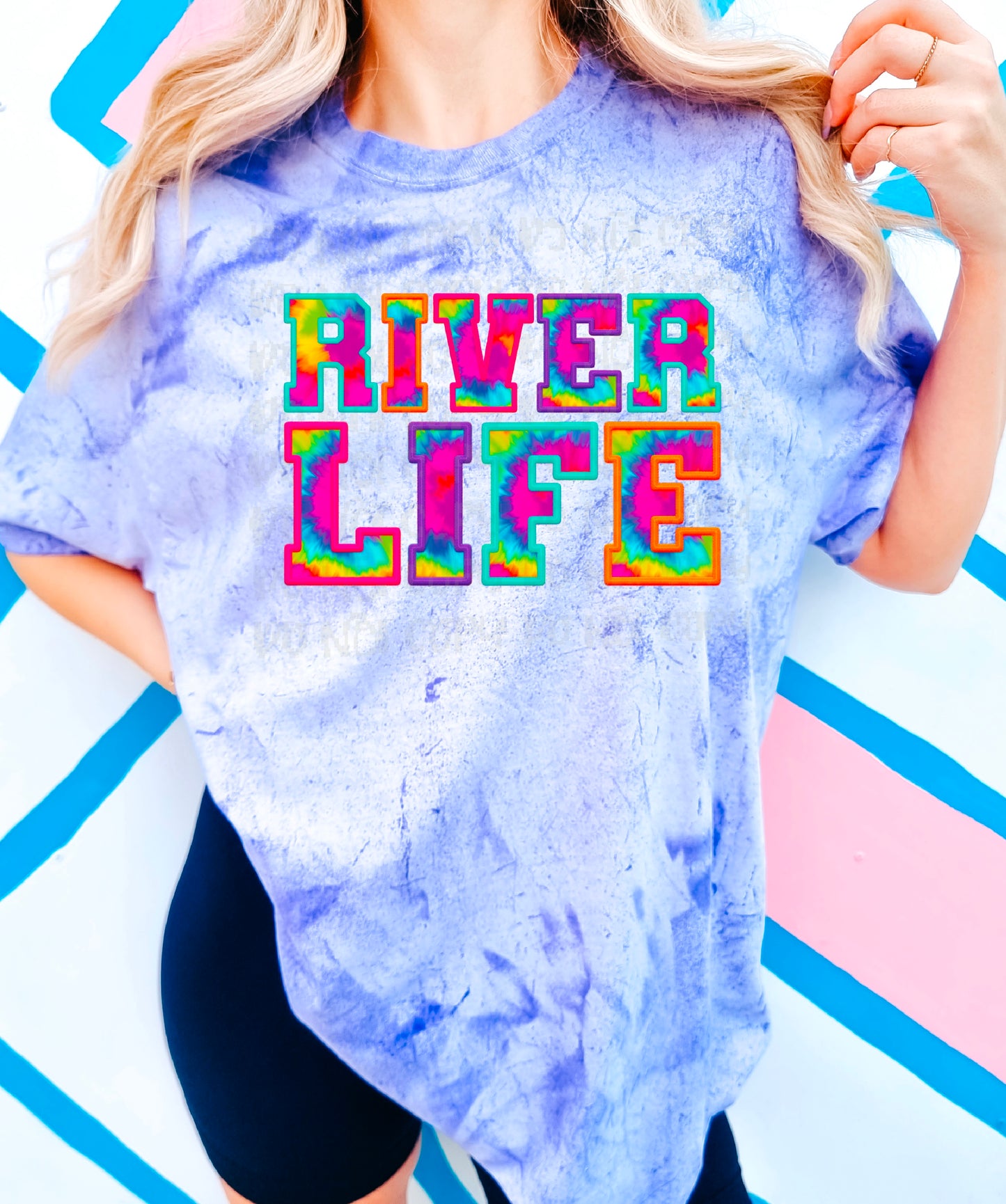 River Life Tie Dyed Faux Embroidery DTF Transfer