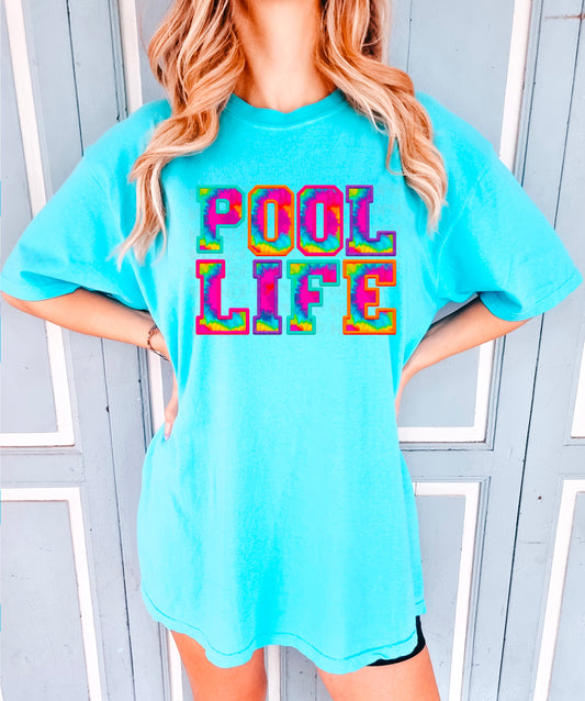 Pool Life Tie Dyed Faux Embroidery DTF Transfer
