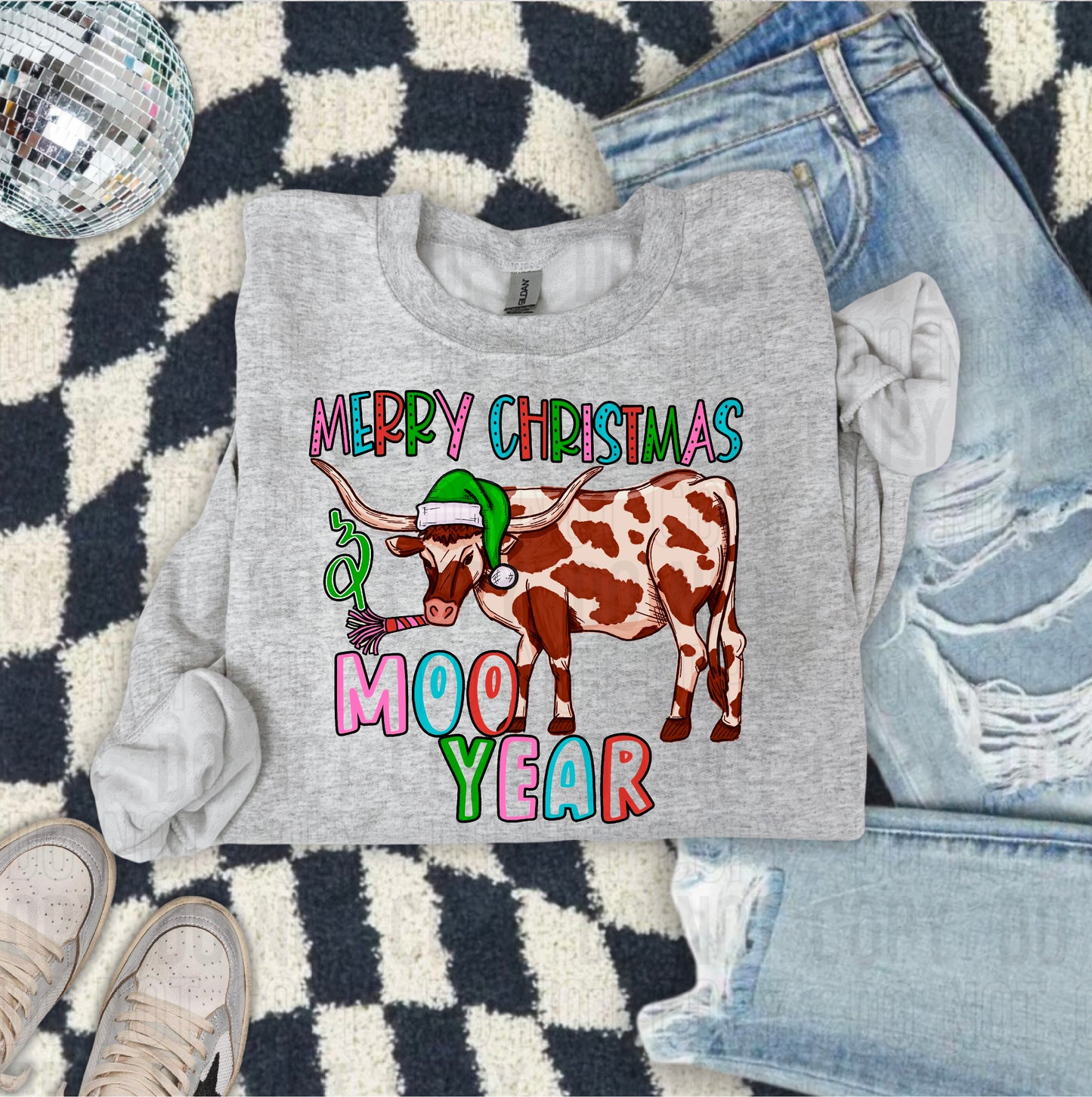 Merry Christmas Moo Year Brown DTF Transfer