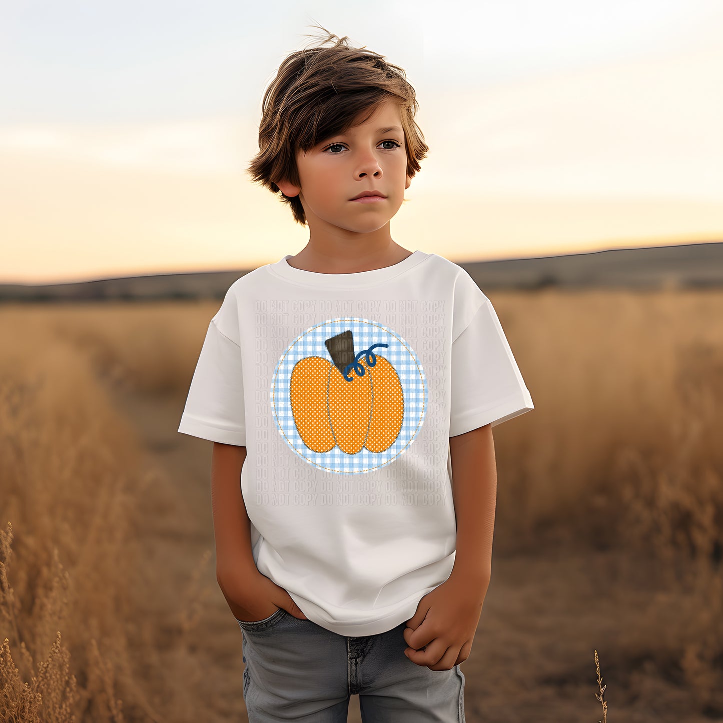 Boy Pumpkin Circle Applique DTF Transfer