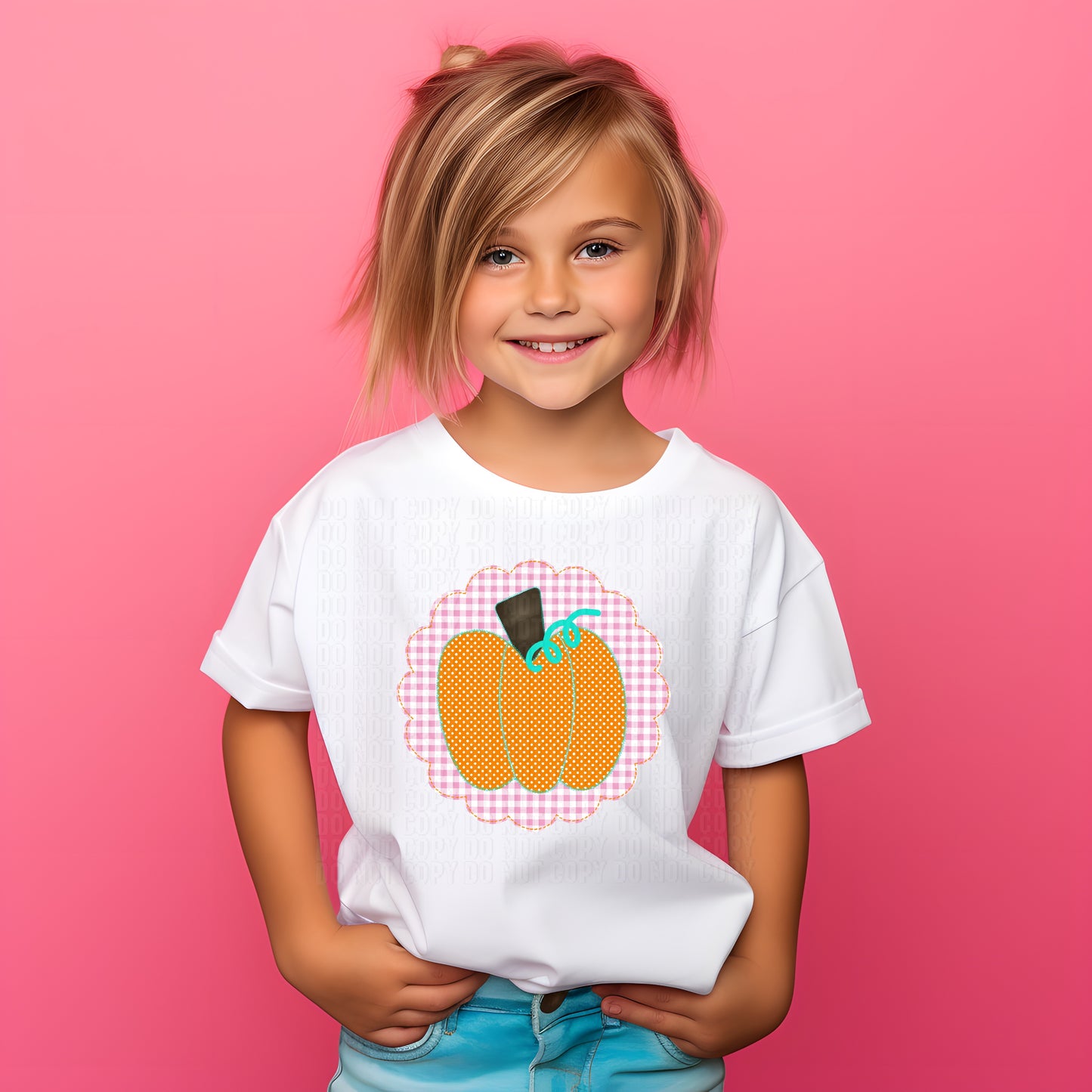 Girl Pumpkin Circle Applique DTF Transfer