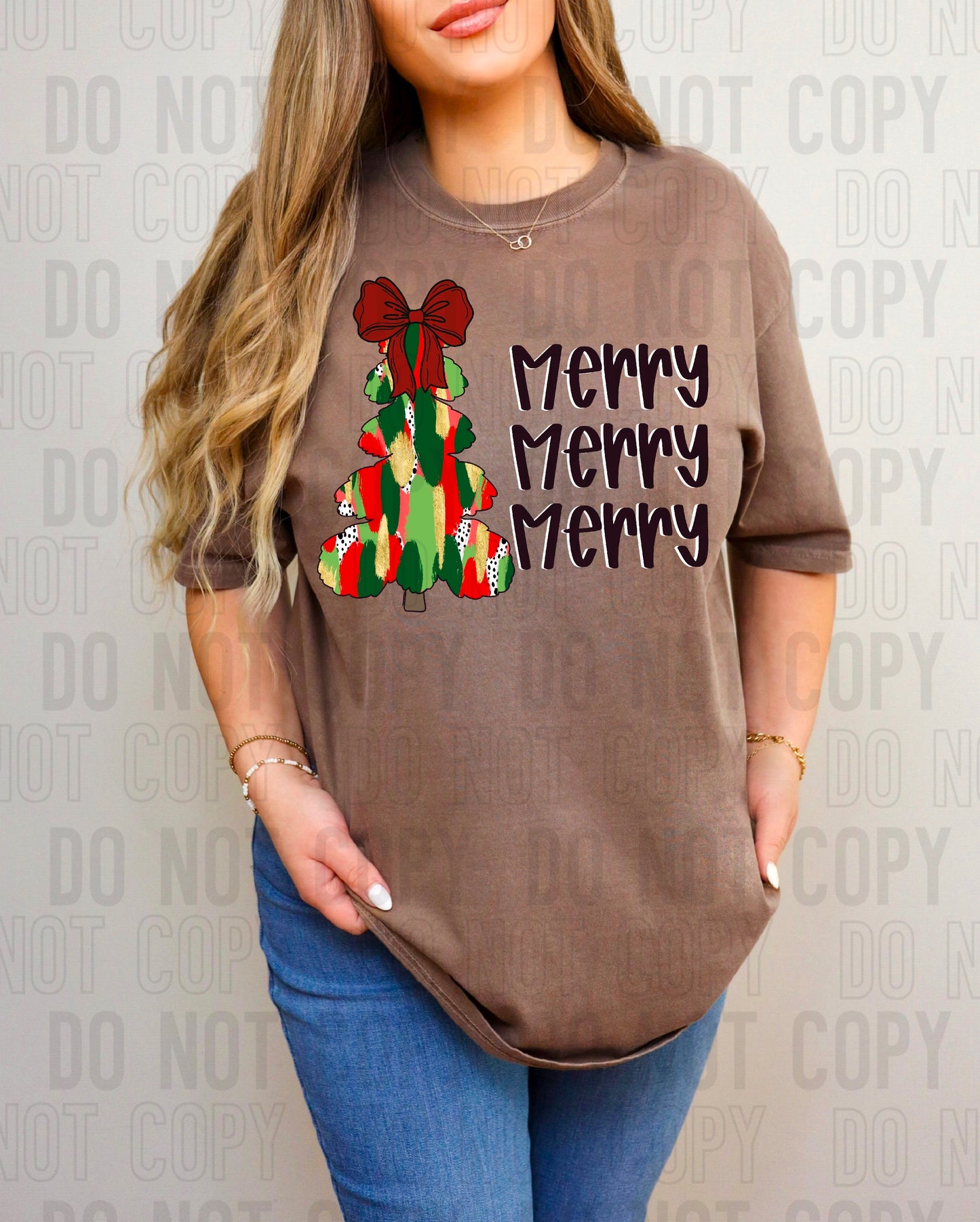 Merry Stacked Tree Bow Brushstroke DTF Transfer