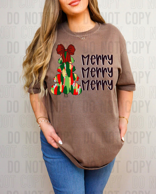 Merry Stacked Tree Bow Brushstroke DTF Transfer