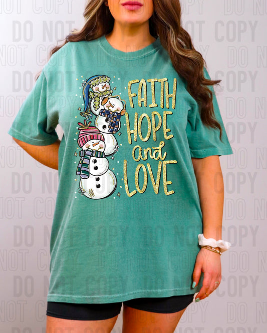 Faith Hope And Love Snowmans Gold Glitz DTF Transfer