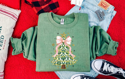 Preppy Green Floral Coquette Christmas Tree DTF Transfer