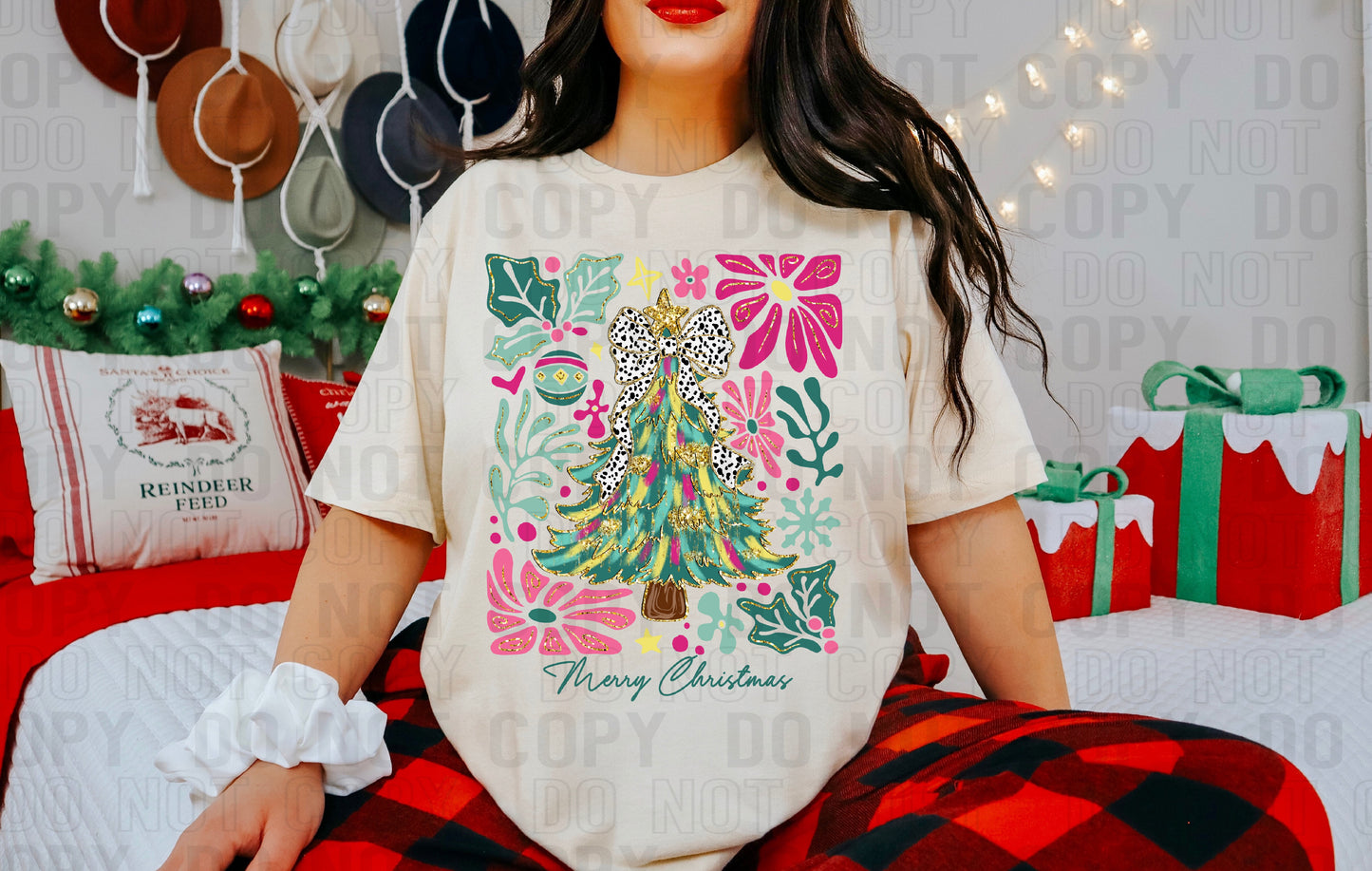 Merry Christmas Bright Boho Tree DTF Transfer