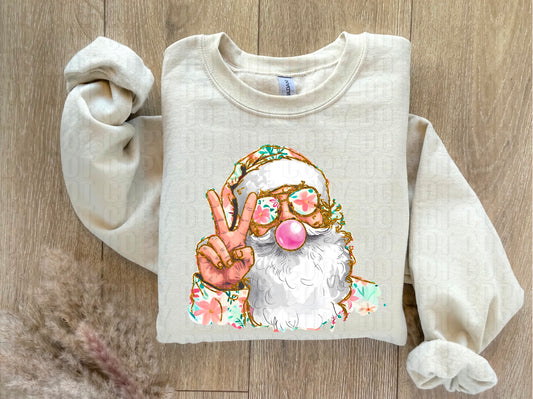 Pink Floral Gold Glitz Santa DTF Transfer