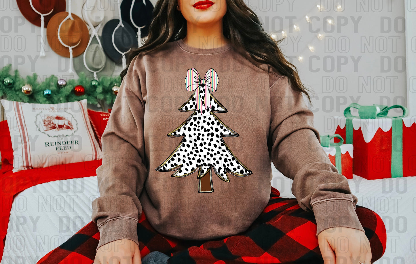 Christmas Tree Dalmatian Dots Striped Bow DTF Transfer