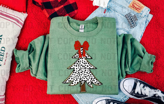 Christmas Tree Dalmatian Dots Red Bow DTF Transfer