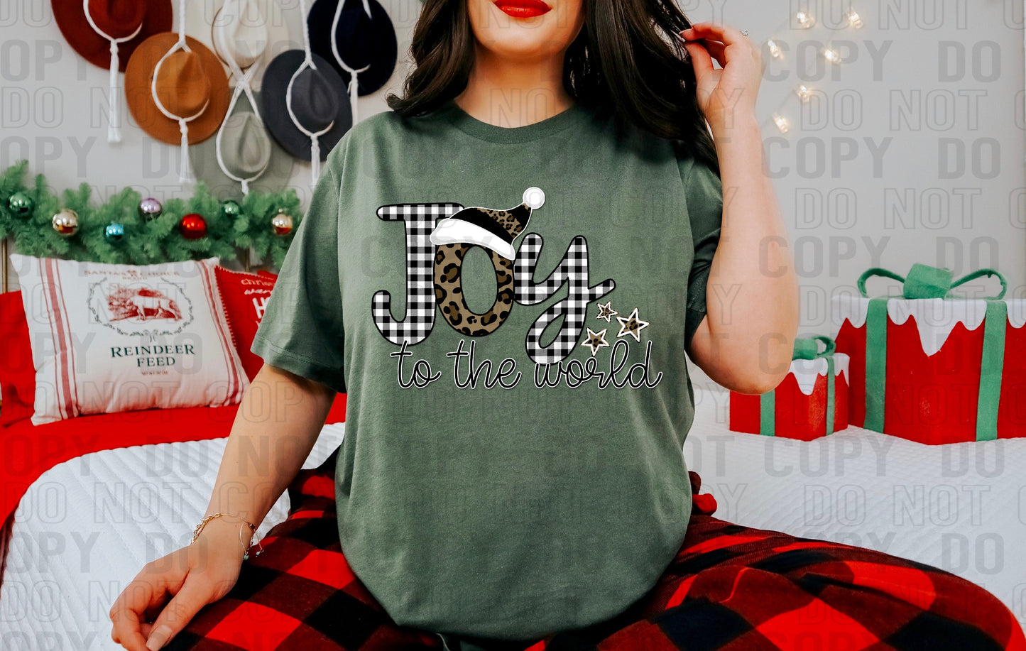 Joy To The World Black Plaid DTF Transfer