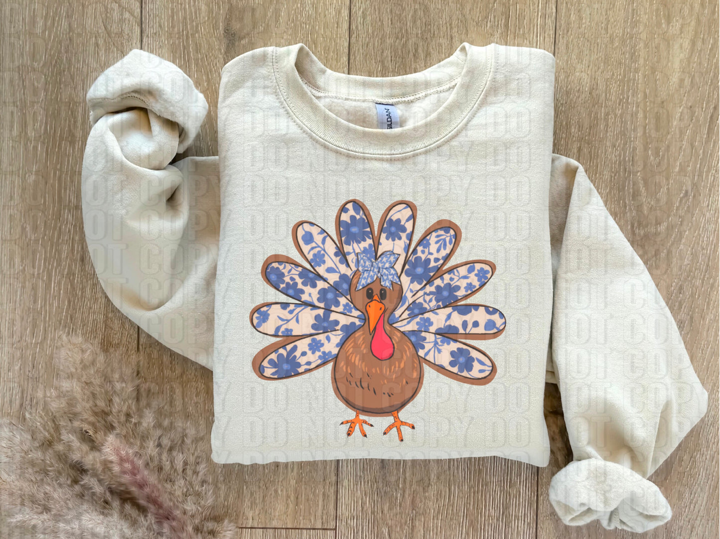 Thanksgiving Blue Floral Turkey DTF Transfer