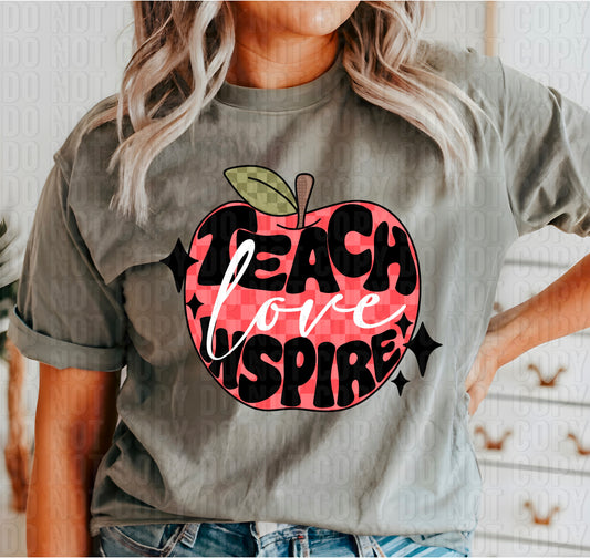 Teach Love Inspire Checkered Apple Blush Pink DTF Transfer