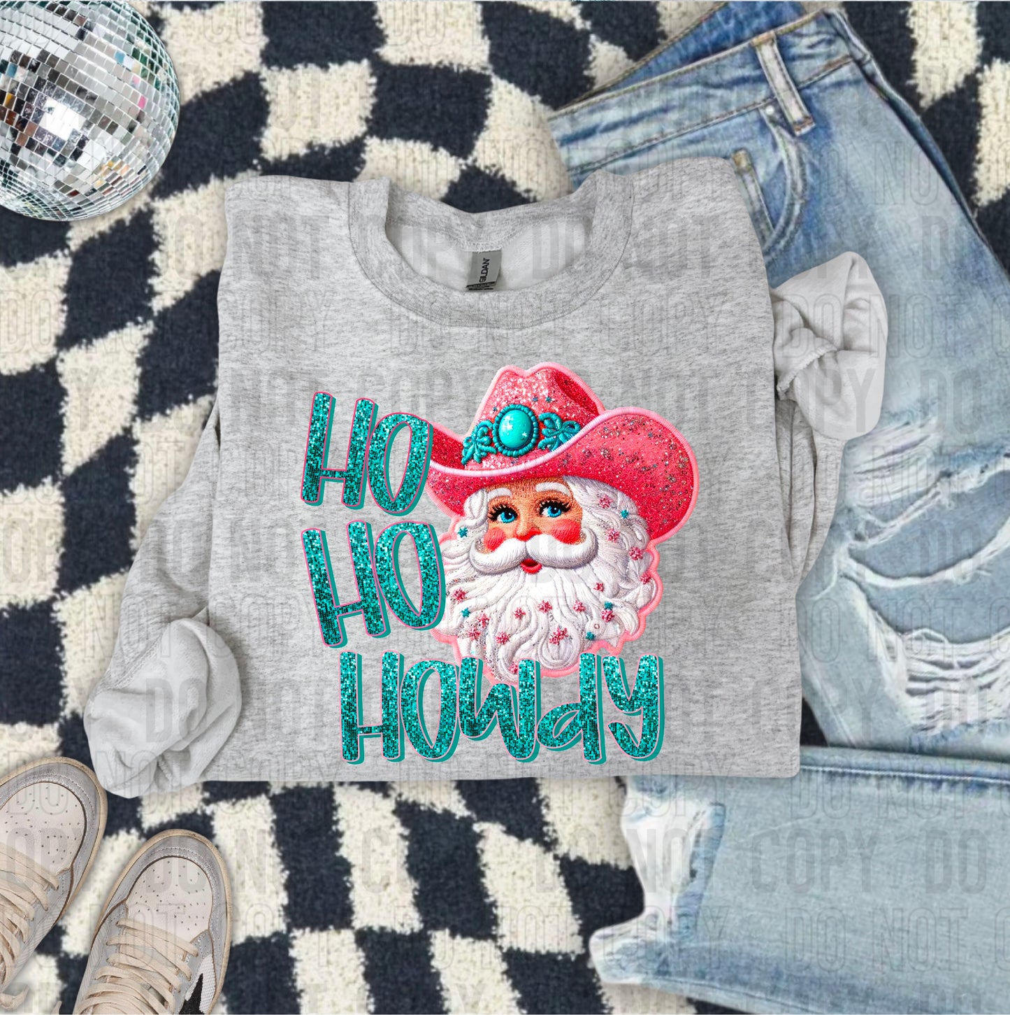 Ho Ho Howdy Santa Faux Embroidery DTF Transfer