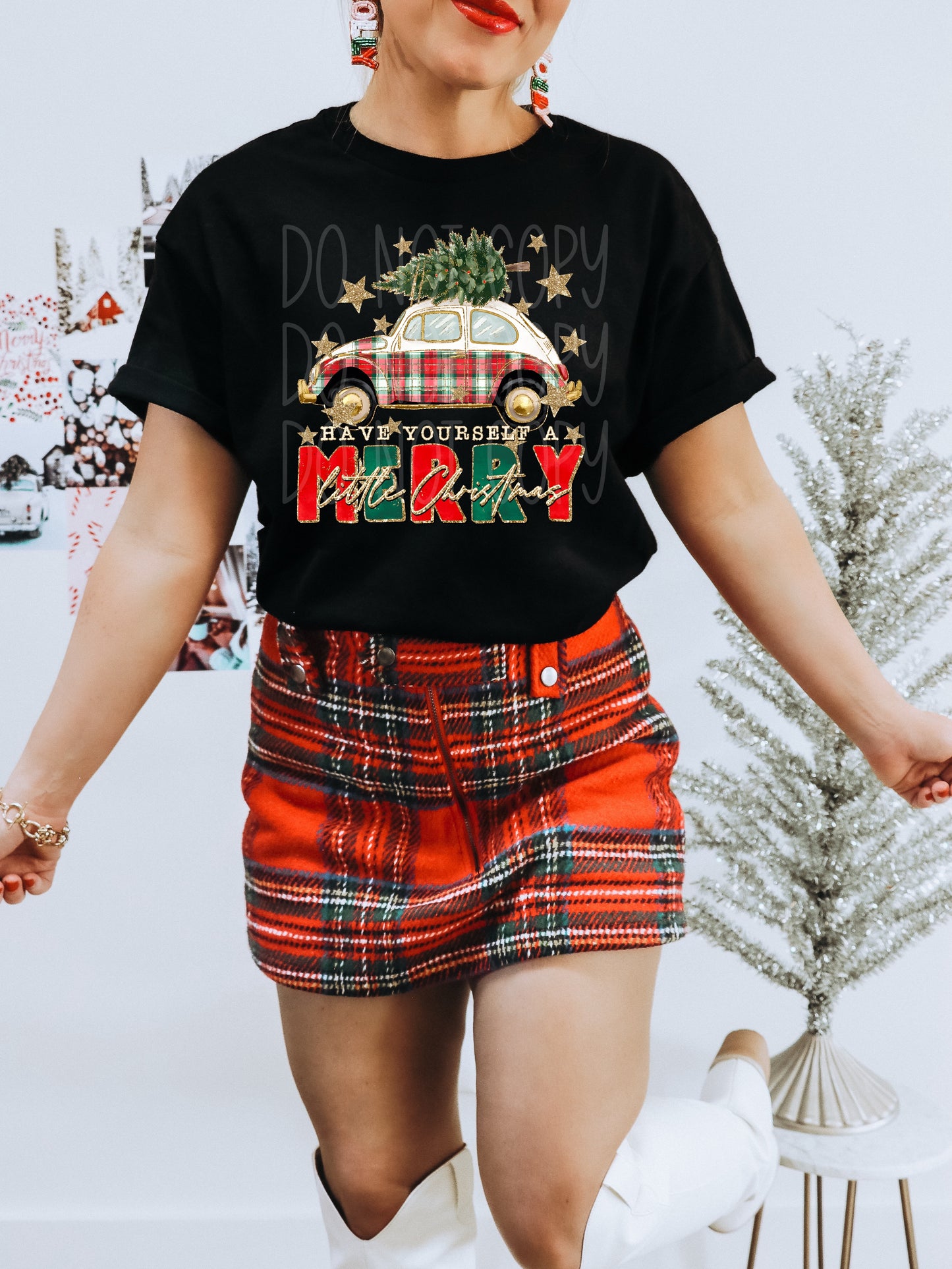 Have Yourself A Merry Little Christmas Plaid Car DTF Transfer