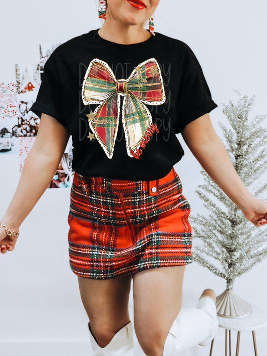 Be Merry Plaid Coquette Bow DTF Transfer