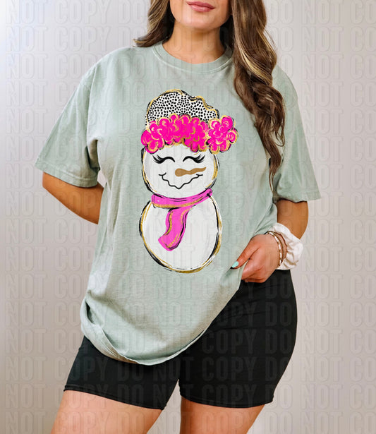 Whimsical Snowman Pink DTF Transfer