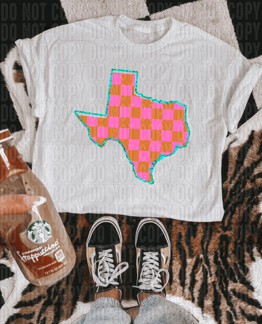 Checkered Pink Turquoise States DTF Transfer