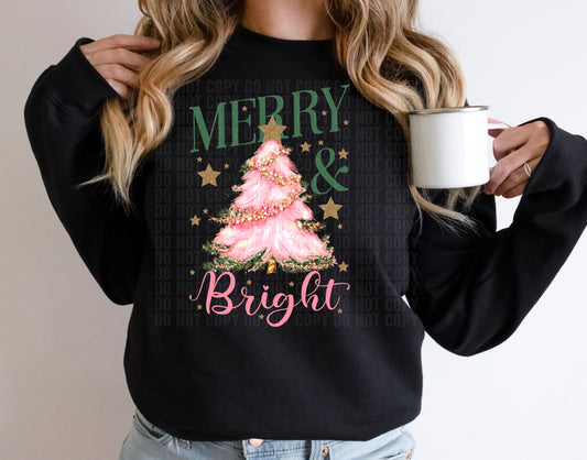 Merry And Bright Pink/Green DTF Transfer