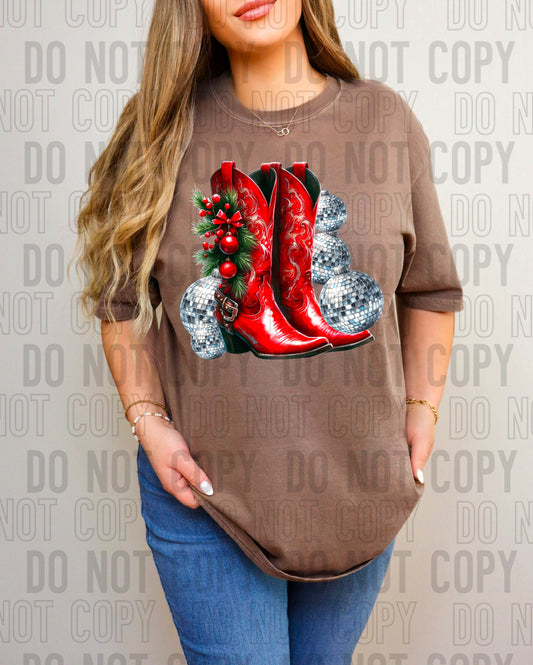 Christmas Cowgirl Boots Disco DTF Transfer