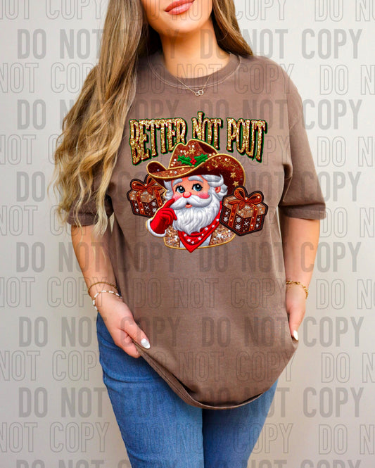 Better Not Pout Santa Western DTF Transfer