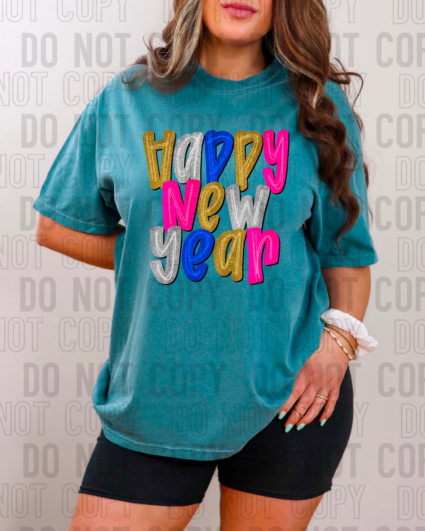 Colorful Happy New Year Gold Glitz DTF Transfer