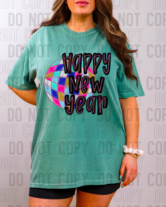 Disco Happy New Year Gold Glitz DTF Transfer