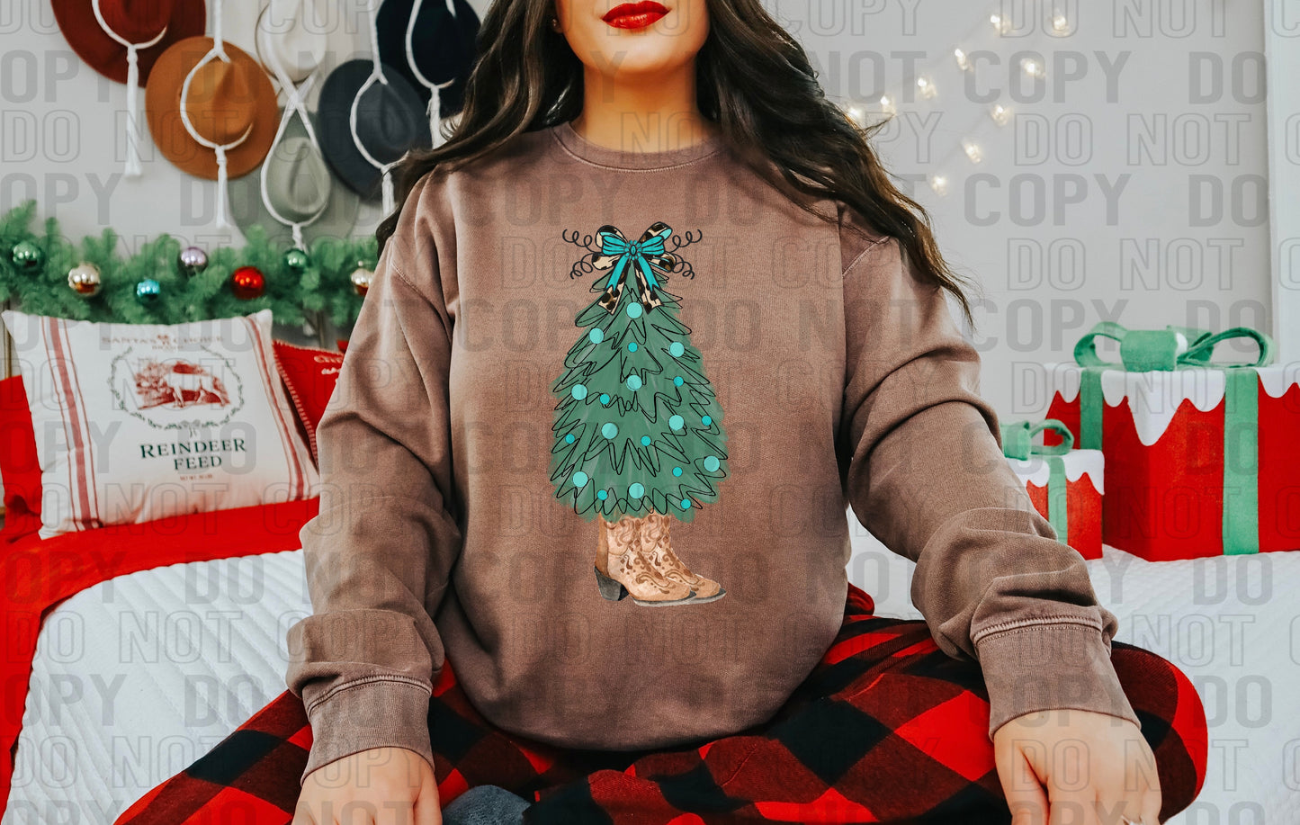 Turquoise Western Coquette Christmas Tree DTF Transfer