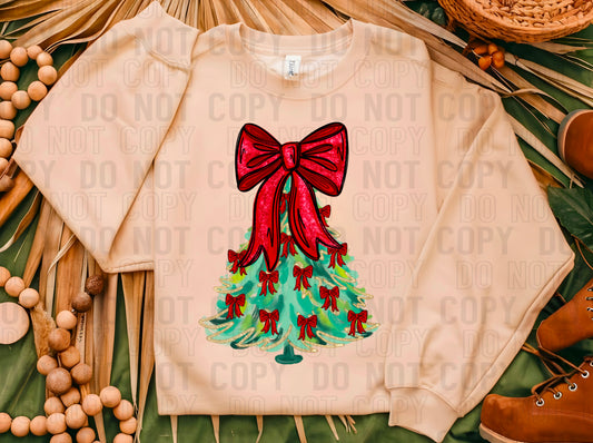 Christmas Tree Glittery Bows DTF Transfer