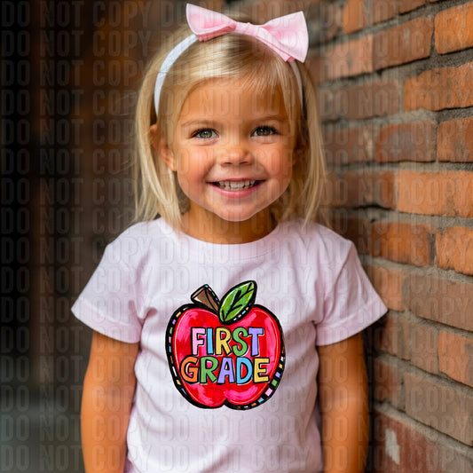 First Grade Girl Funky Painted Apple DTF Transfer