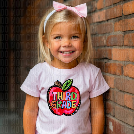 Third Grade Girl Funky Painted Apple DTF Transfer