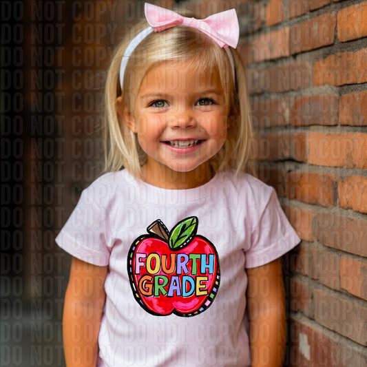 Fourth Grade Girl Funky Painted Apple DTF Transfer