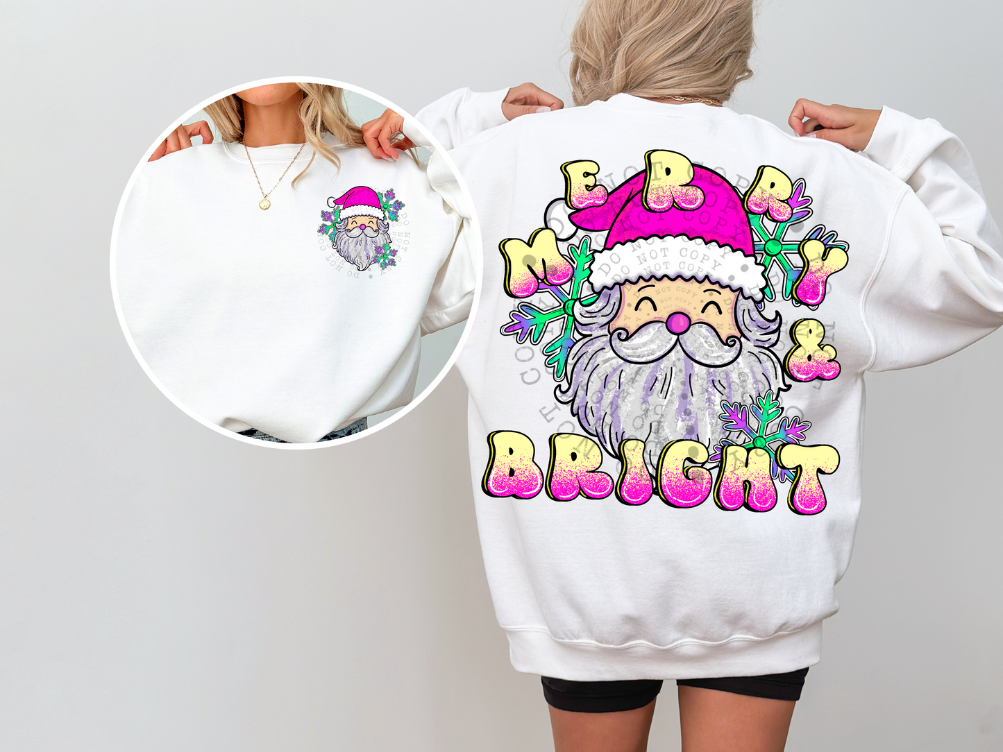 Merry & Bright Santa Front/Back DTF Transfer