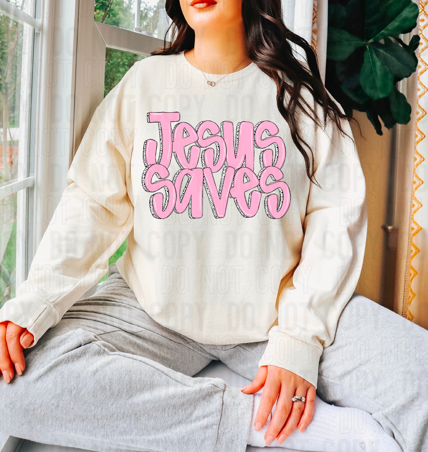 Jesus Saves Pastel Pink Dalmatian Dots DTF Transfer