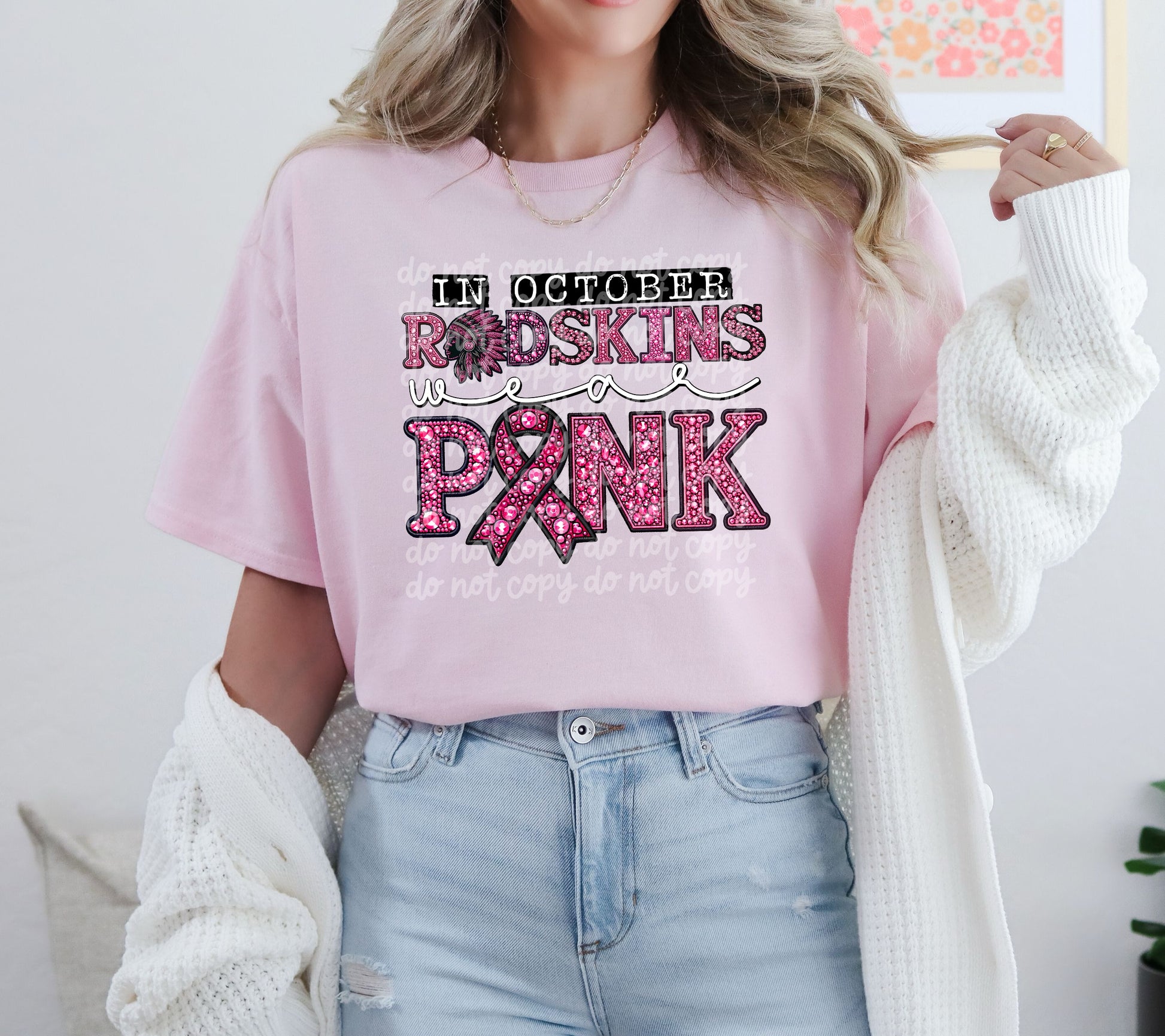 In October Redskins Wear Pink Mascot DTF Transfer